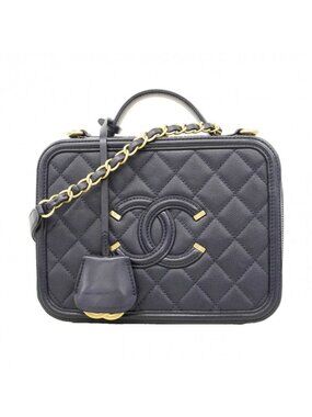 Chanel Handbag CC Filigree Caviar Leather Navy Gold 2-Way Bag